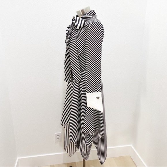 MONSE Asymmetric Striped Silk Twill Bow Tie Midi Dress In White Black Size 2 - Picture 9 of 14